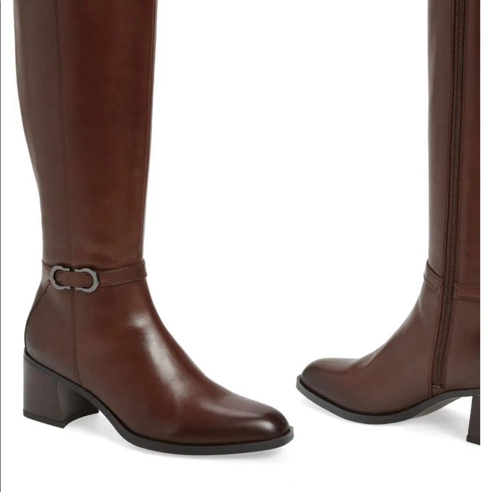 Brown leather knee-high boots, EUC
